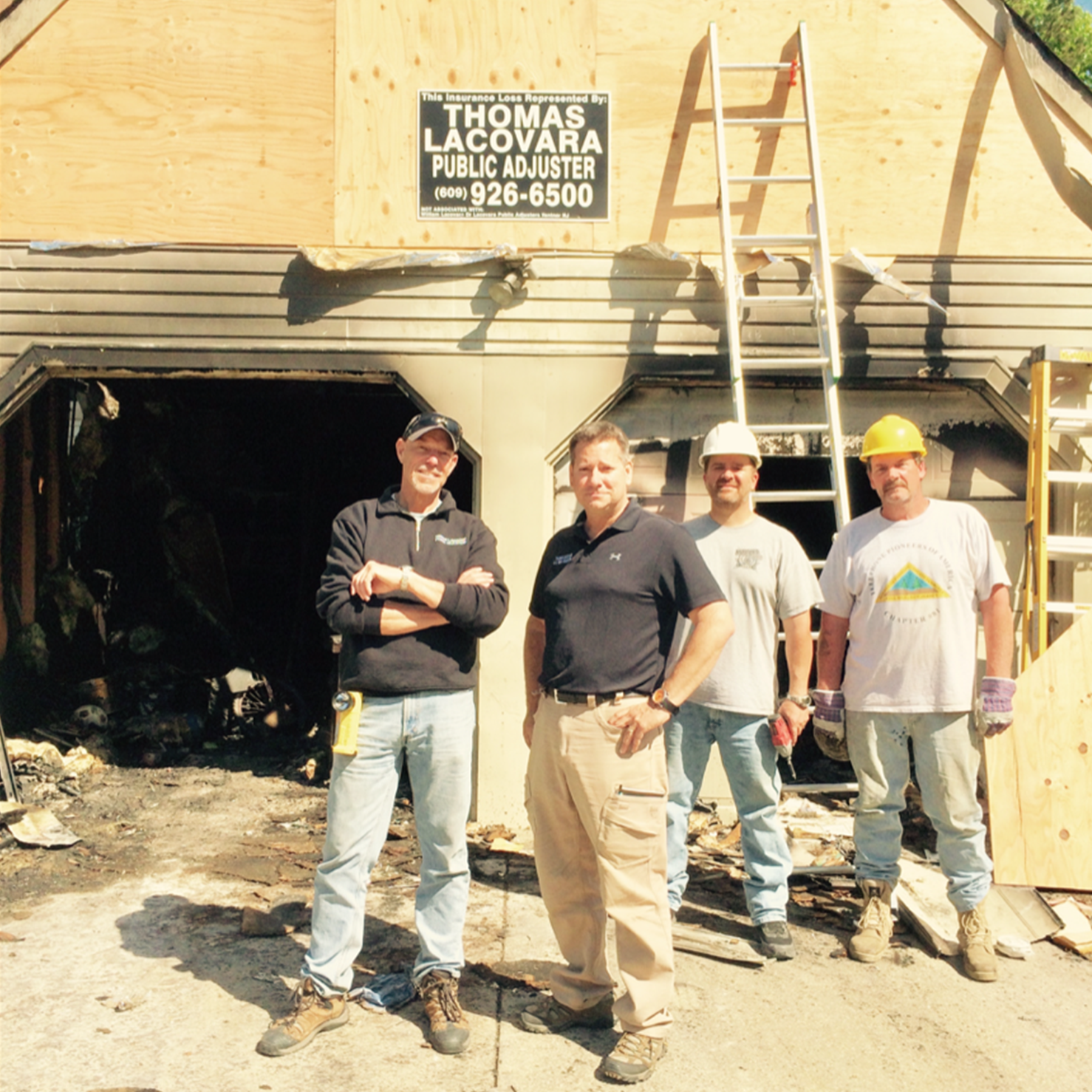 Thomas Lacovara and the adjusting team on-site at a fire-damaged property